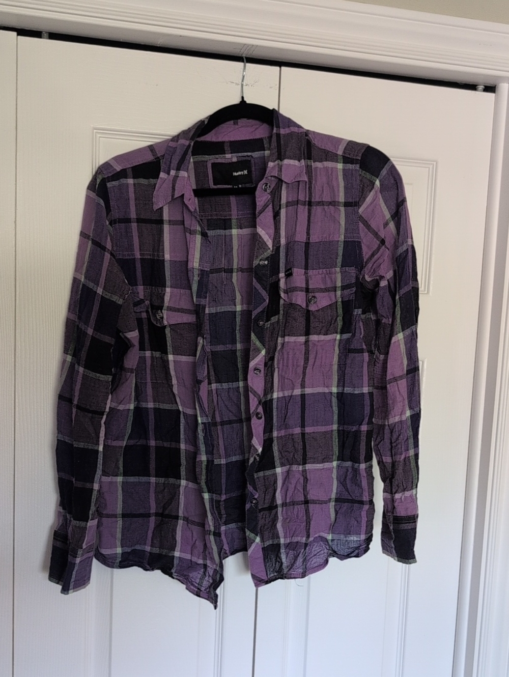 Hurley Purple and Black Plaid Women's Button-Down Shirt